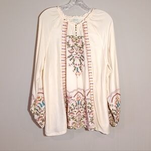 Sundance Botanica Balloon Sleeve Embroidered Top Size M